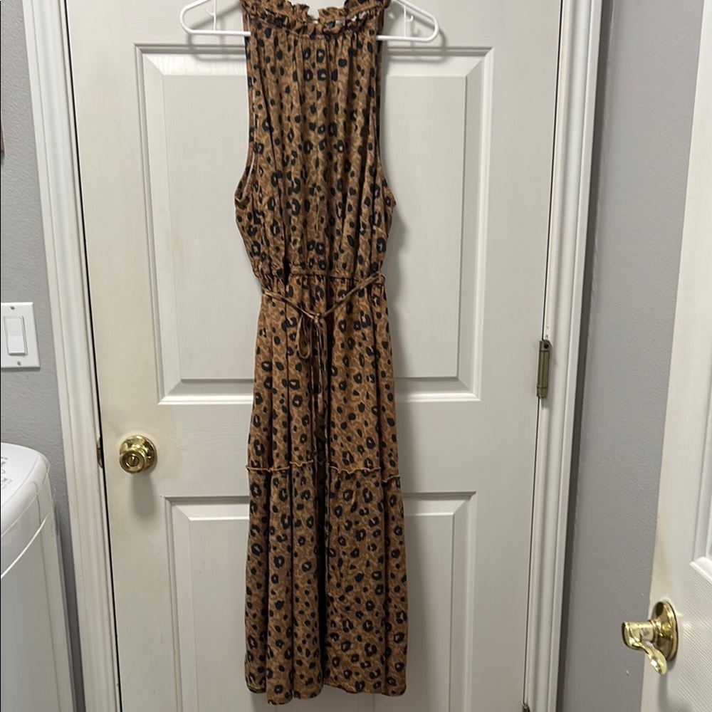 Ava & Viv Brown Sleeveless Maxi Dress with Black Pattern Size 1X